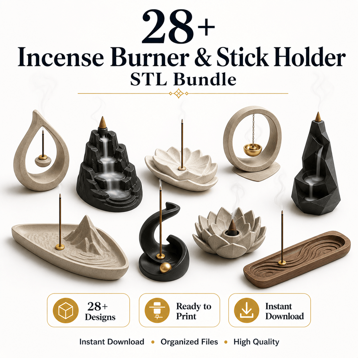 28+ Incense Burner Stick Holder STL Bundle